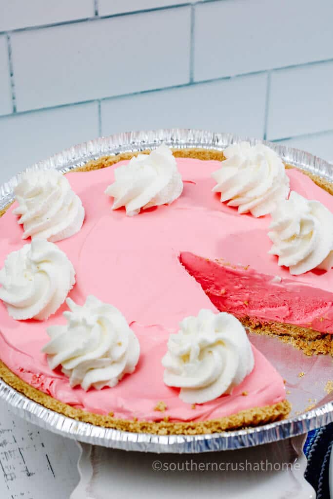 kool aid pie with a slice cut out