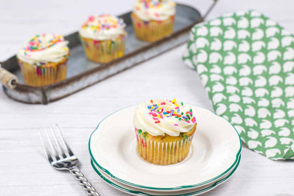 frosted sprinkles cupcake with funfetti cake mix