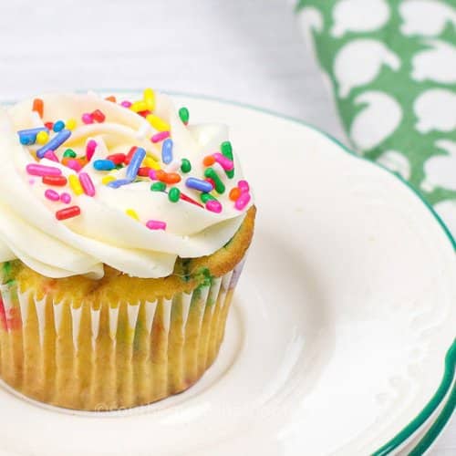 close up of sprinkles cupcake