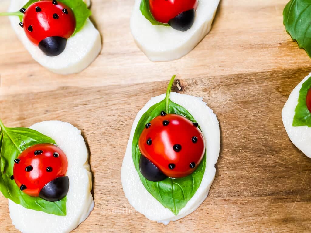 overhead view of ladybug appetizers