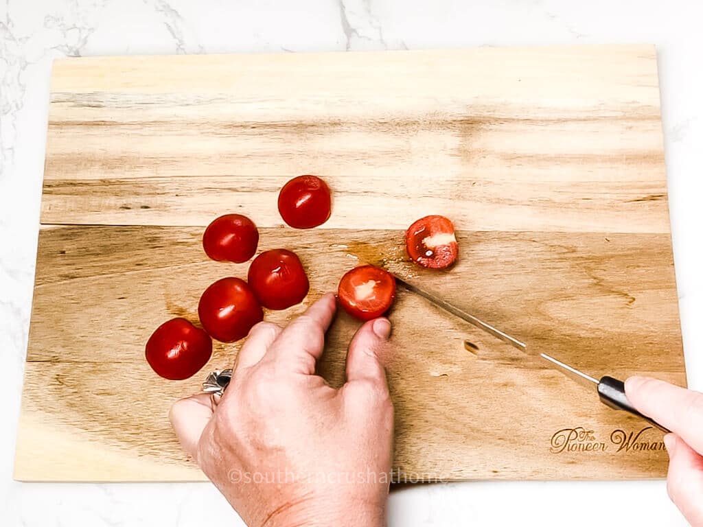 slicing cherry tomatoes