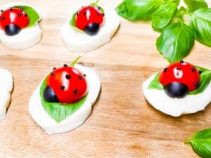 Easy Caprese Salad - Tomato Basil Mozzarella Ladybugs