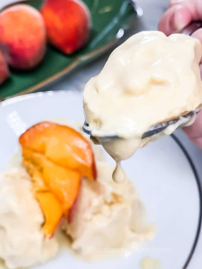 drip of melting peach ice cream