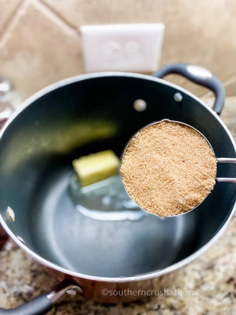 butter and brown sugar in saucepan