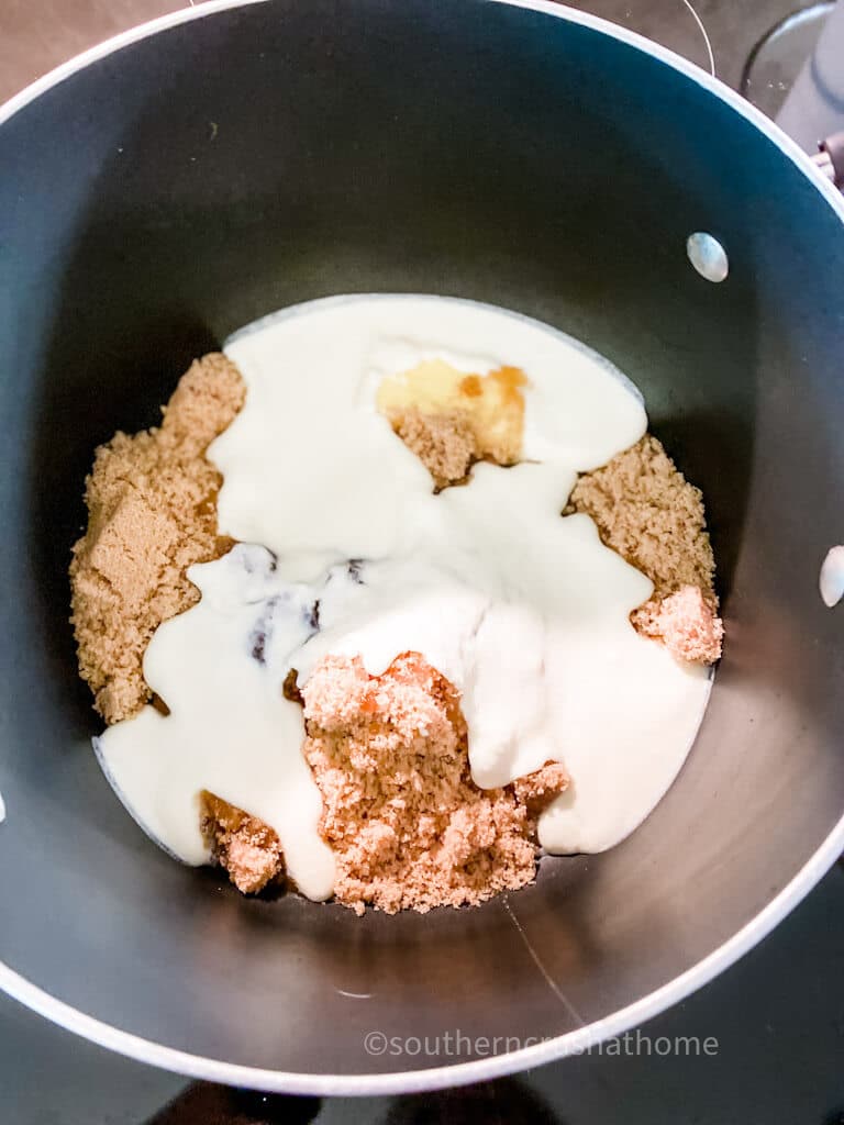 praline ingredients in saucepan