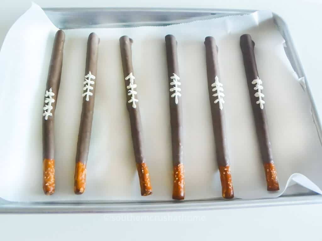 decorated football game day pretzel rods