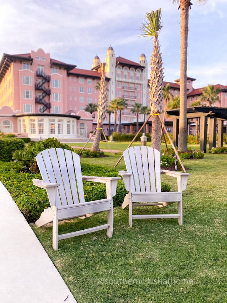 chairs out front on lawn at grand galvez