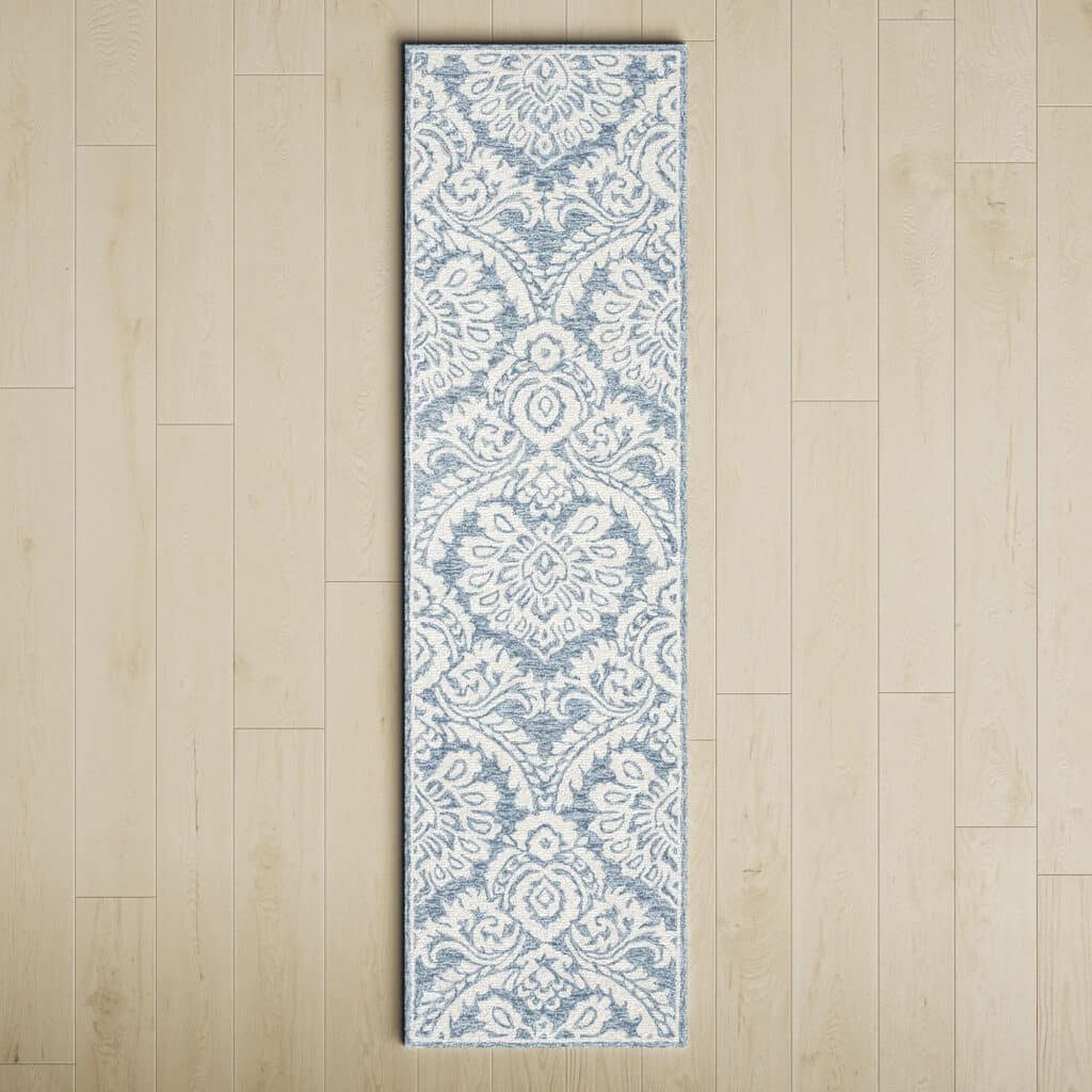 Blue and White Pattern Farmhouse Entryway Rug