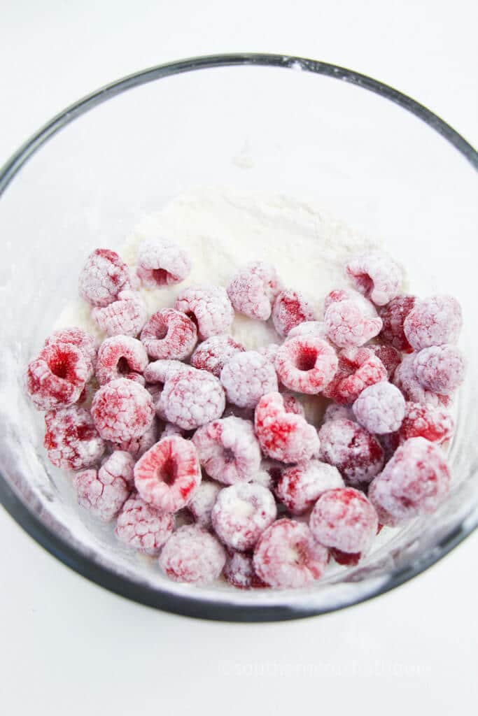 flour coated raspberries