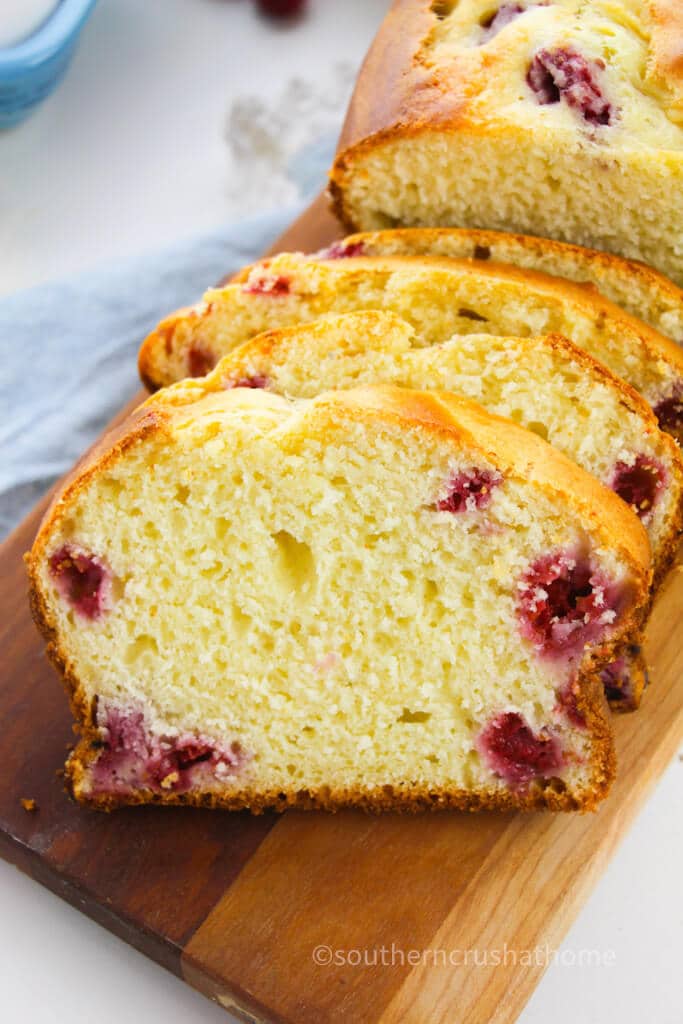 overhead view of lemon raspberry cake slices