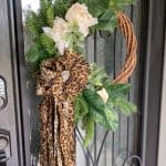 leopard wreath bow hanging on wreath