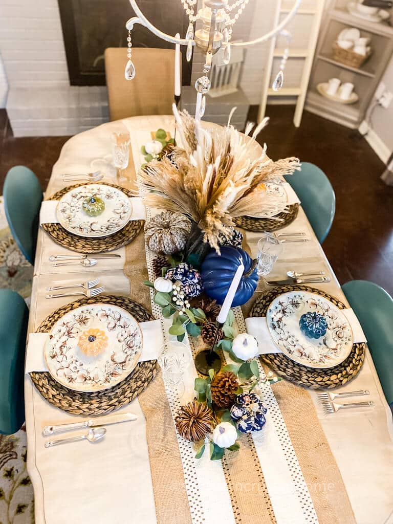 overhead view of dining table decor