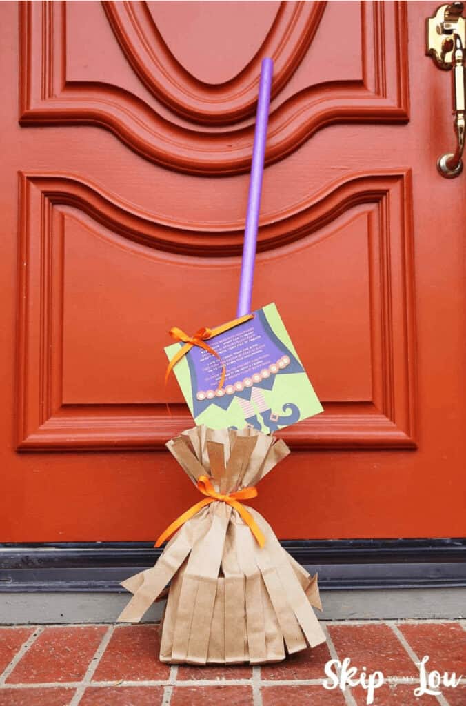 paper bag witch's broom gift idea