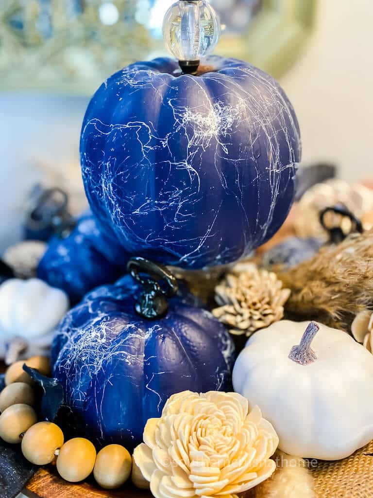 clos up of marble blue and white pumpkins