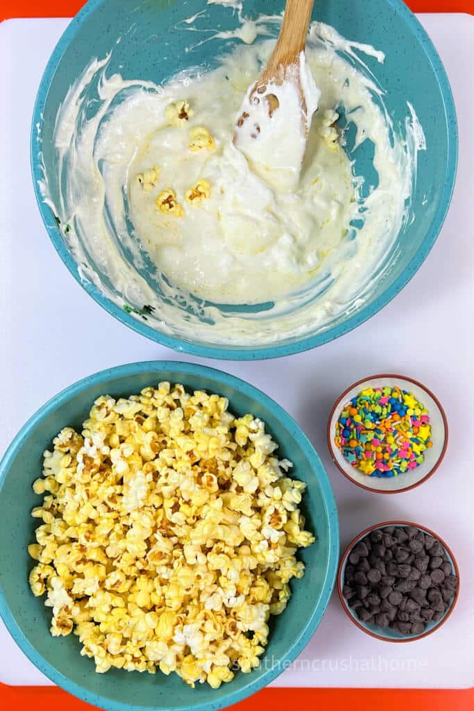 popcorn balls ingredientswith melted marshmallows