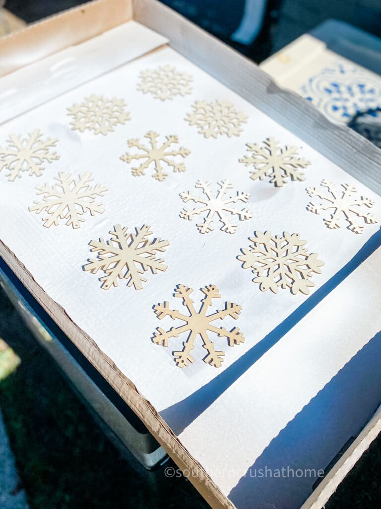 dollar tree wooden snowflakes