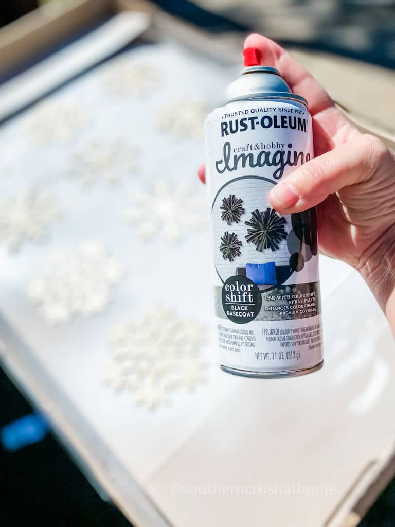 black spray paint for wooden snowflakes