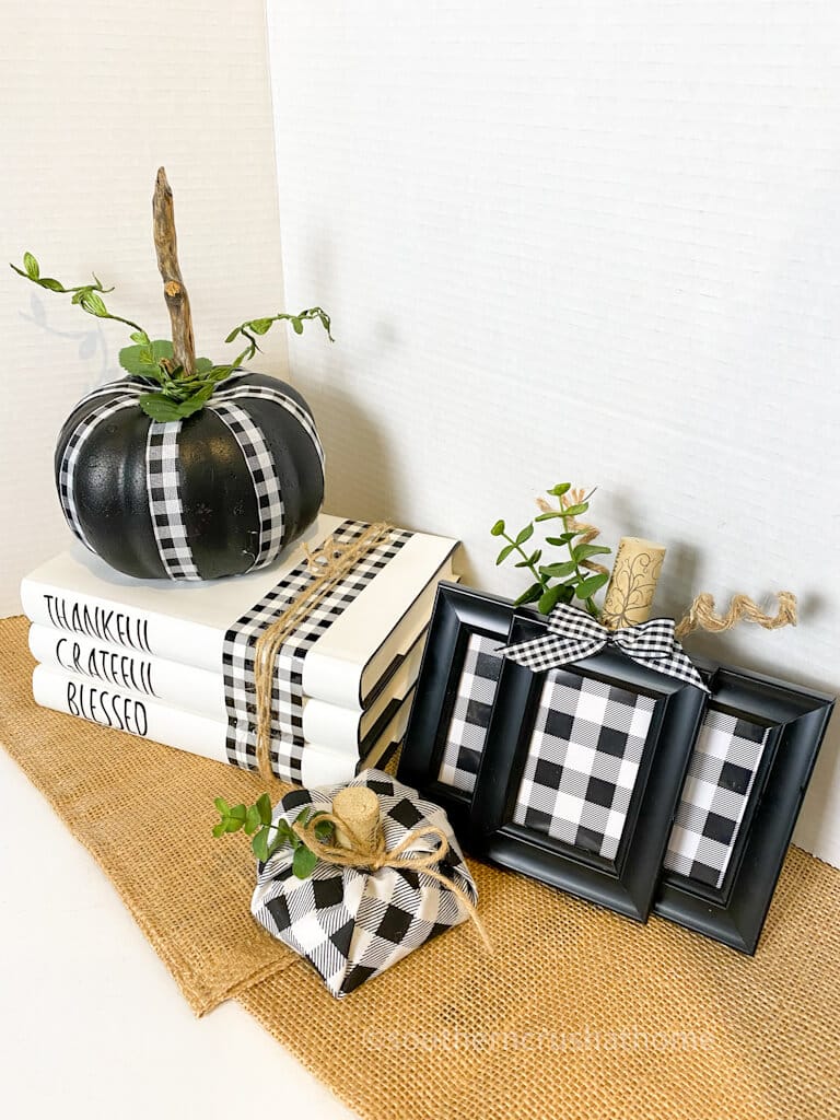 three diy black and white pumpkins