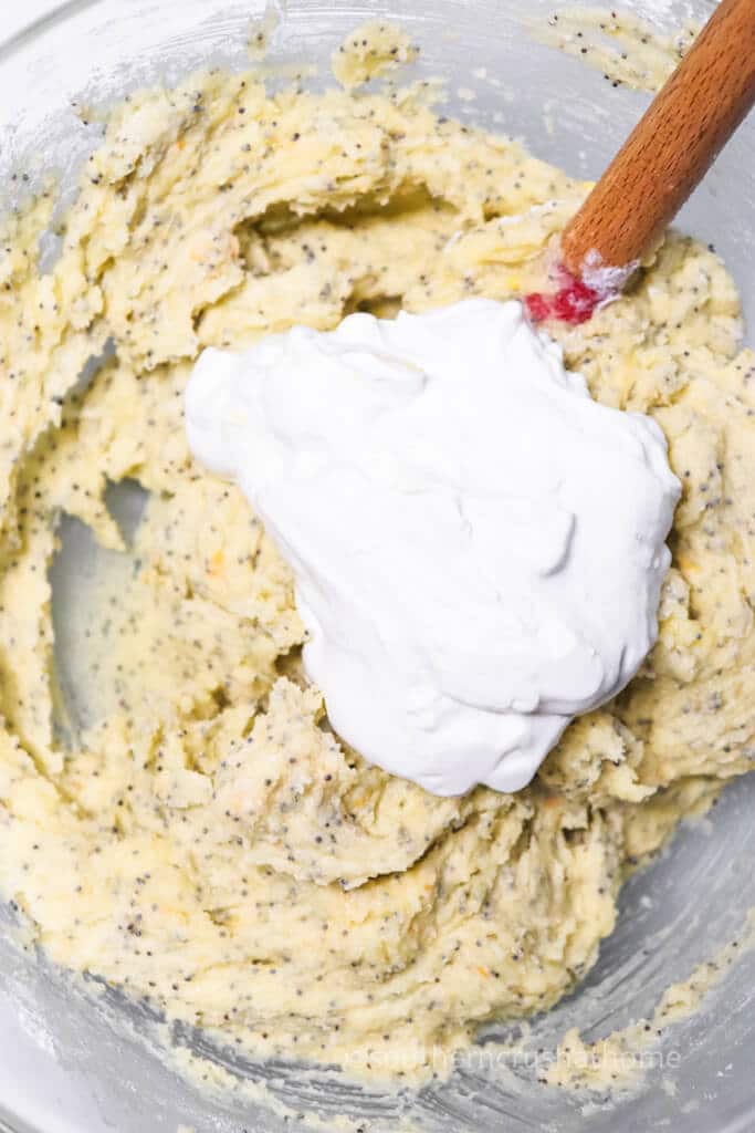 adding sour cream to Poppy Seed Cake