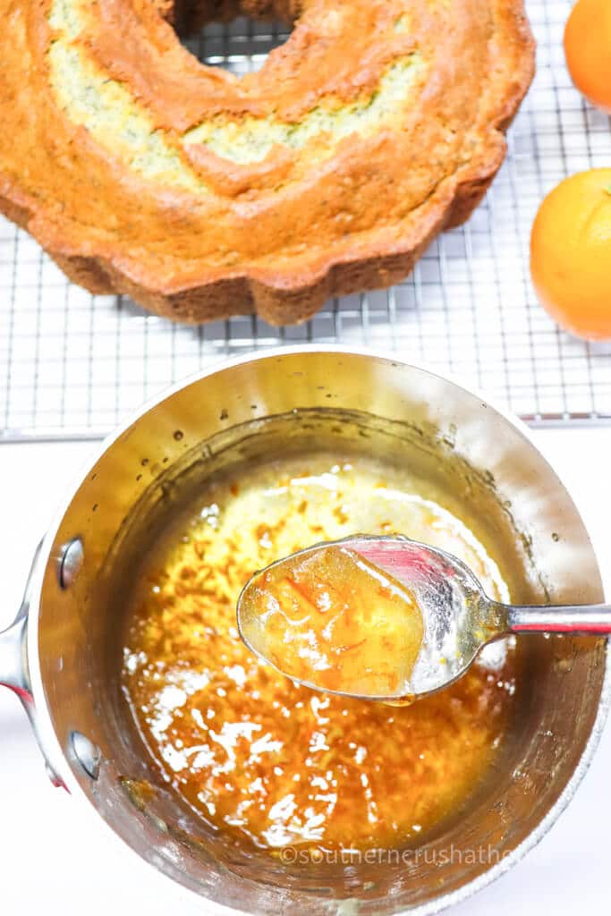 orange marmalade in pan