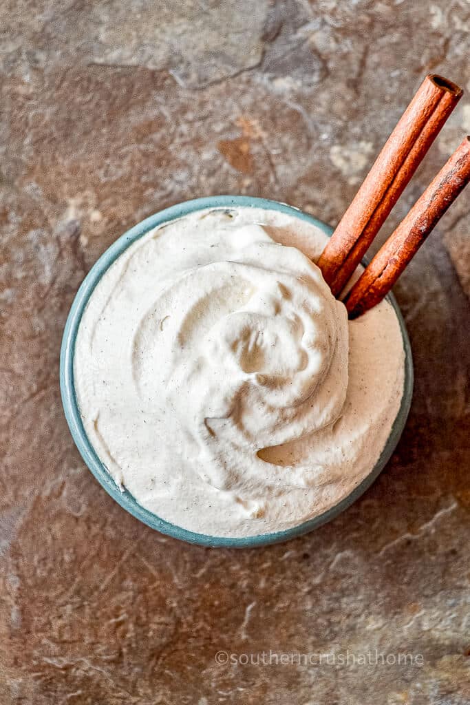 overhead view of cinnamon whipped cream