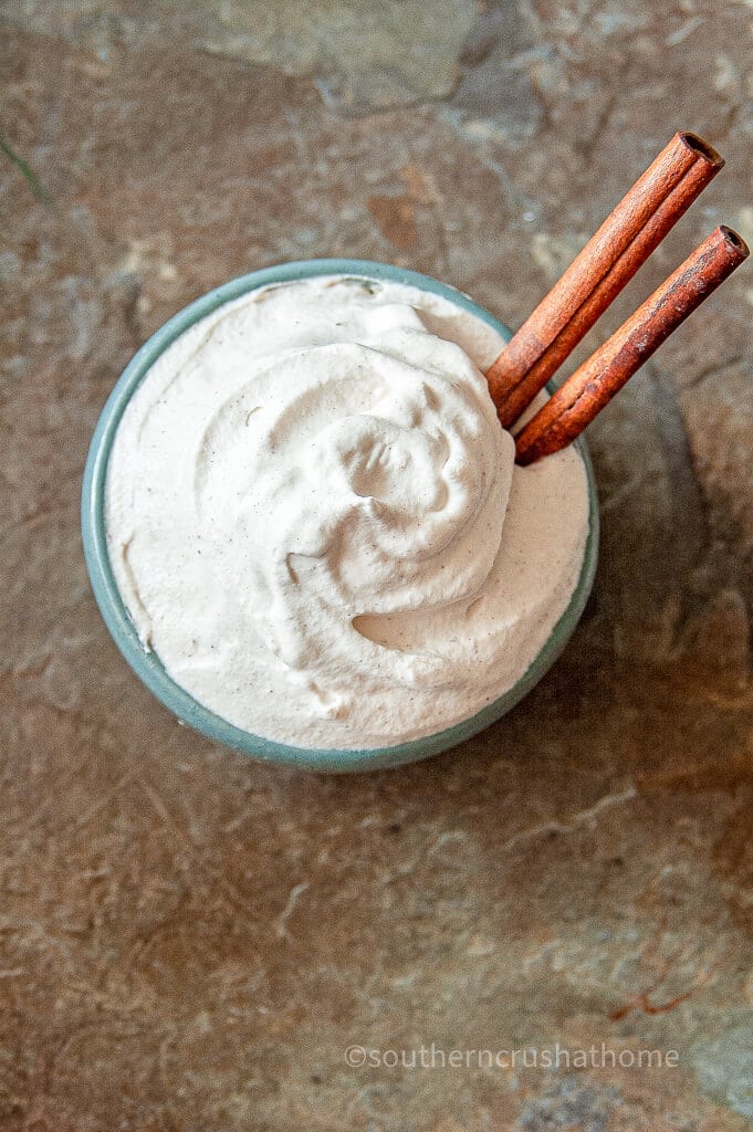 cinnamon sticks in whipped cream