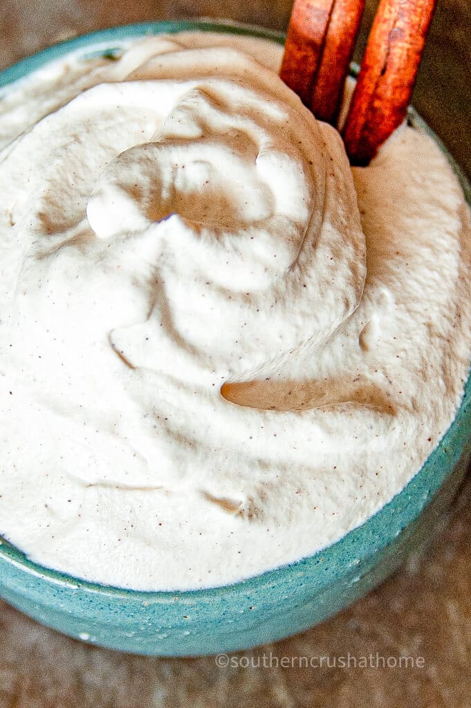 close up of cinnamon whipped cream