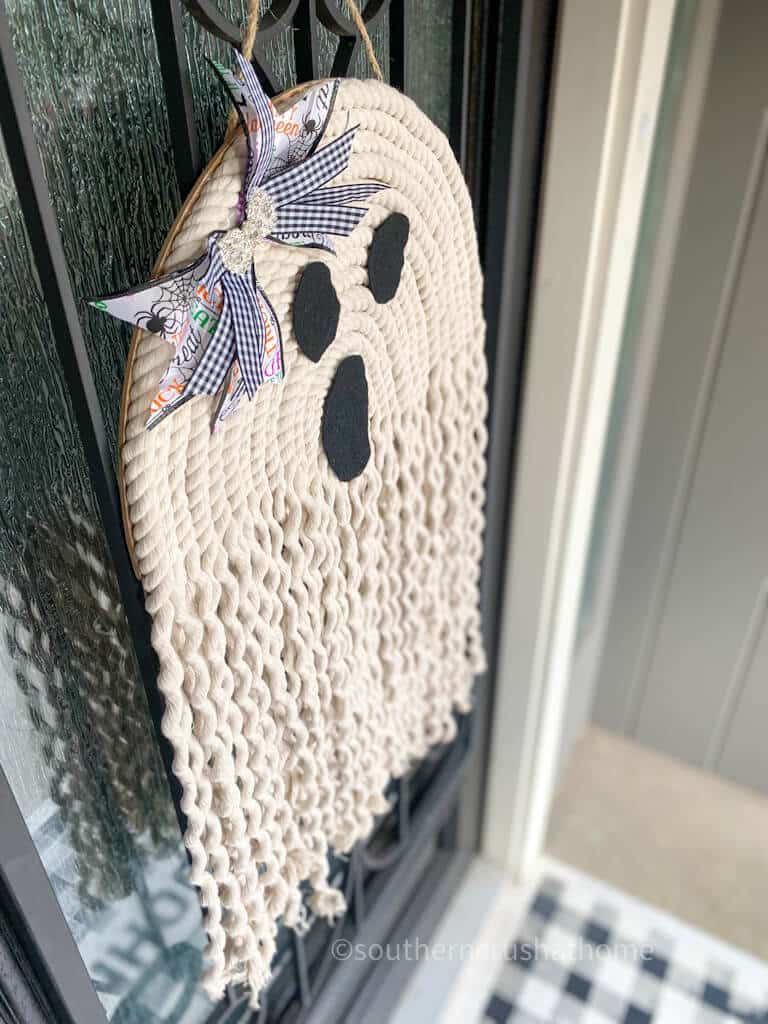 side view of macrame wall hanging ghost