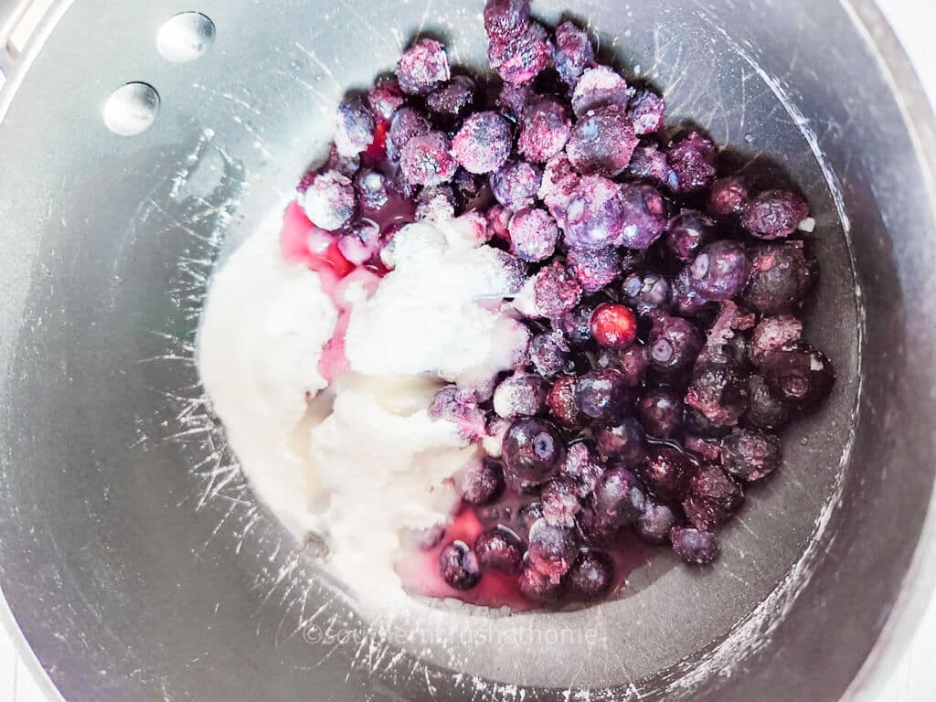blueberry filling ingredients in mixing bowl