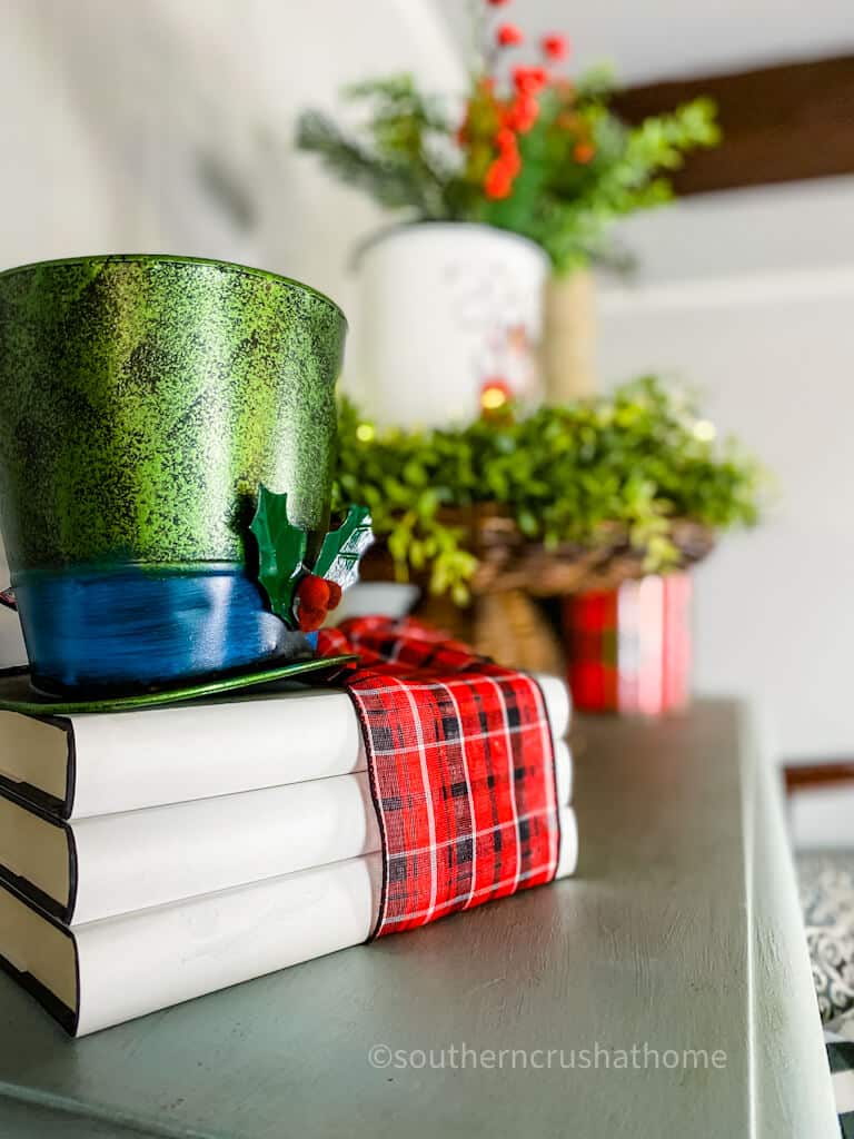 farmhouse book stack christmas