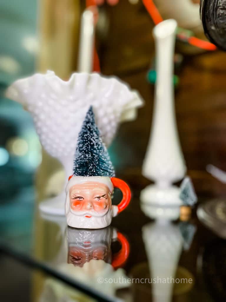 tiny santa mug with bottle brush tree