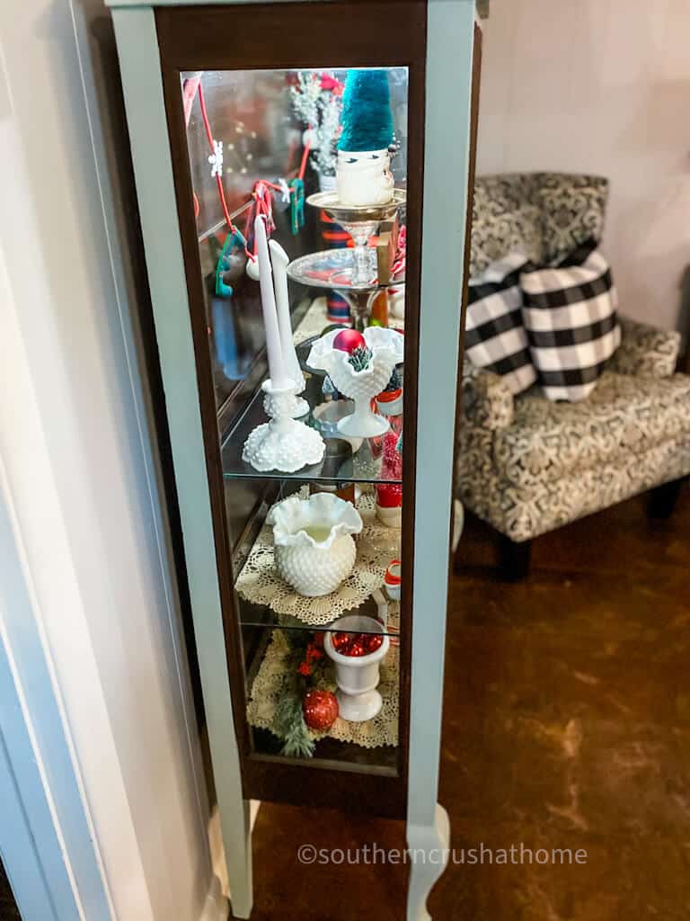 side view of china cabinet display