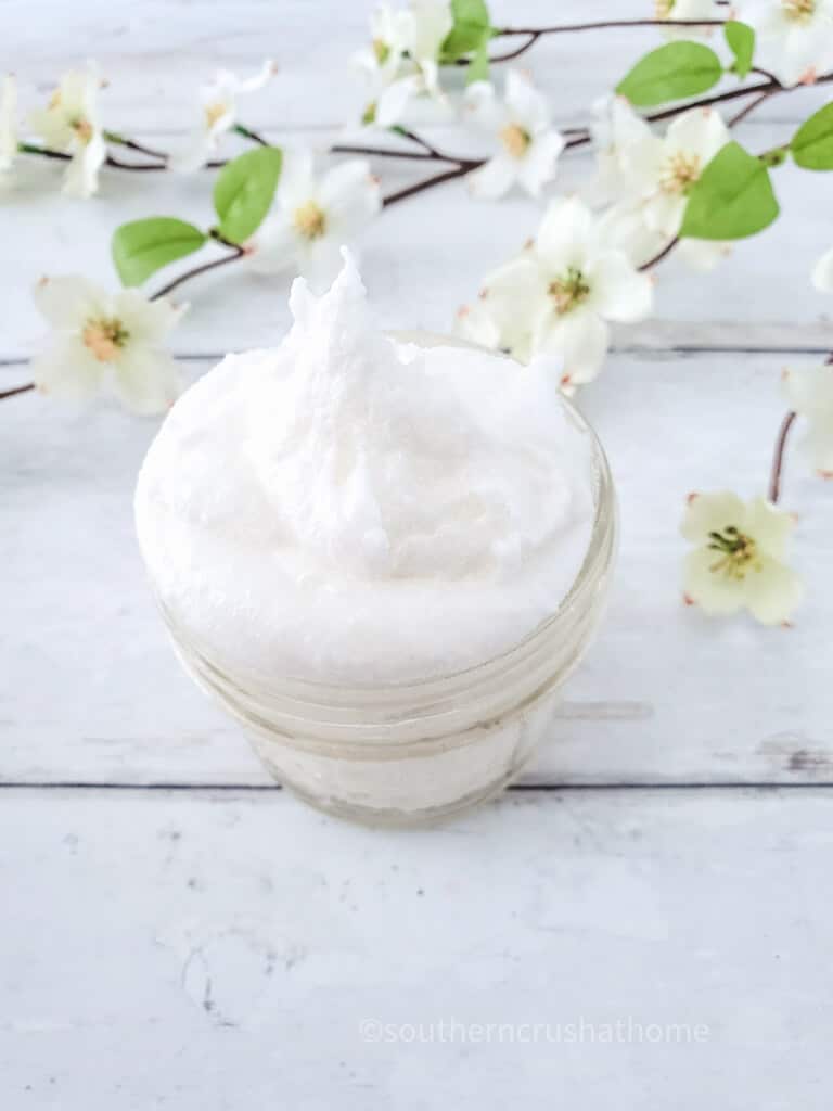 white sugar scrub in a mini mason jar