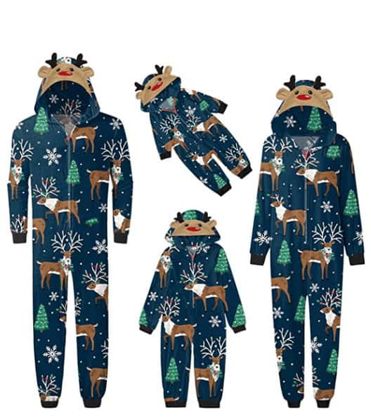 matching family hooded reindeer pajamas