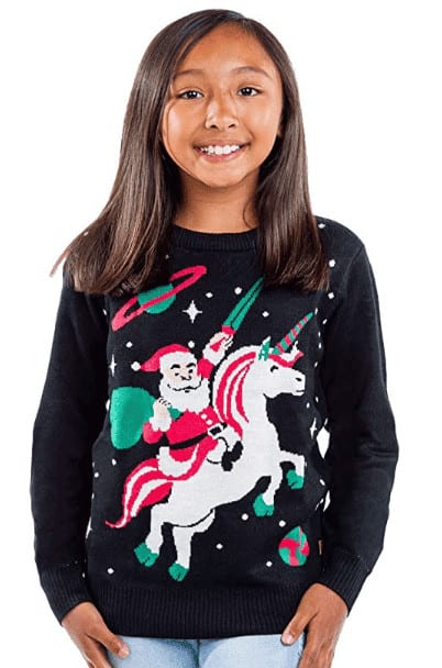 santa riding a unicorn sweater