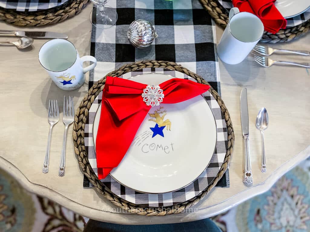 overhead comet reindeer table setting