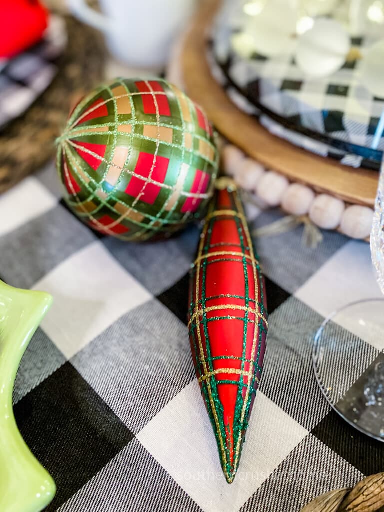 ornaments on the Christmas table