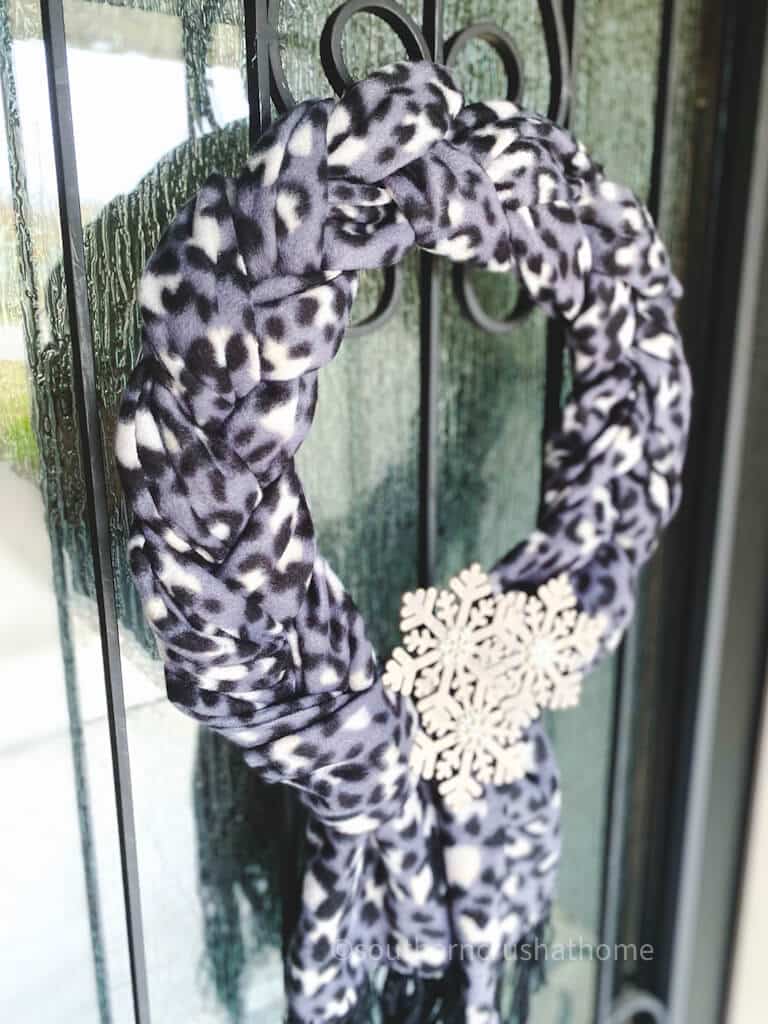 side view of braided scarf winter wreath