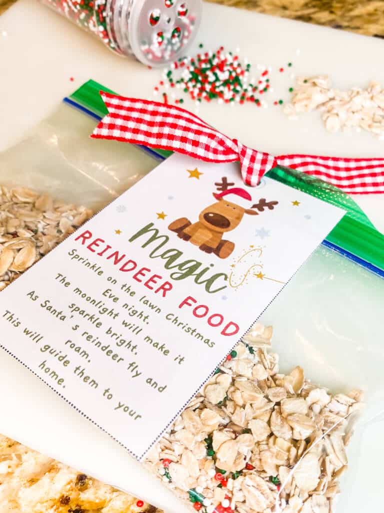 clode up of reindeer food printable label