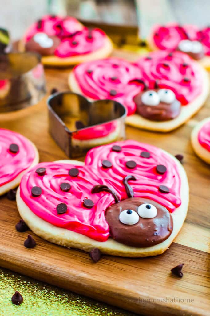 up close heart shaped valentines cookies