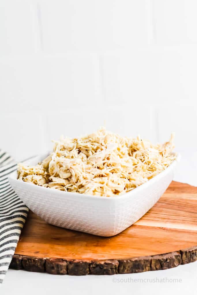 styled bowl of shredded chicken