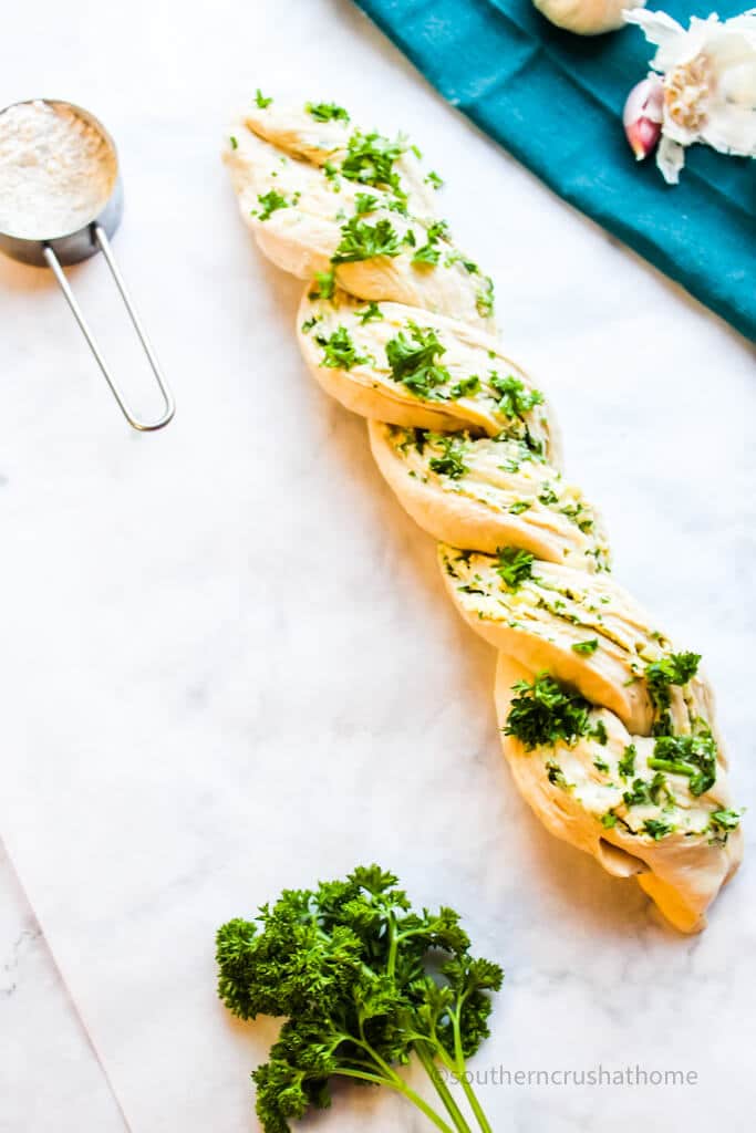 braided garlic bread dough rope