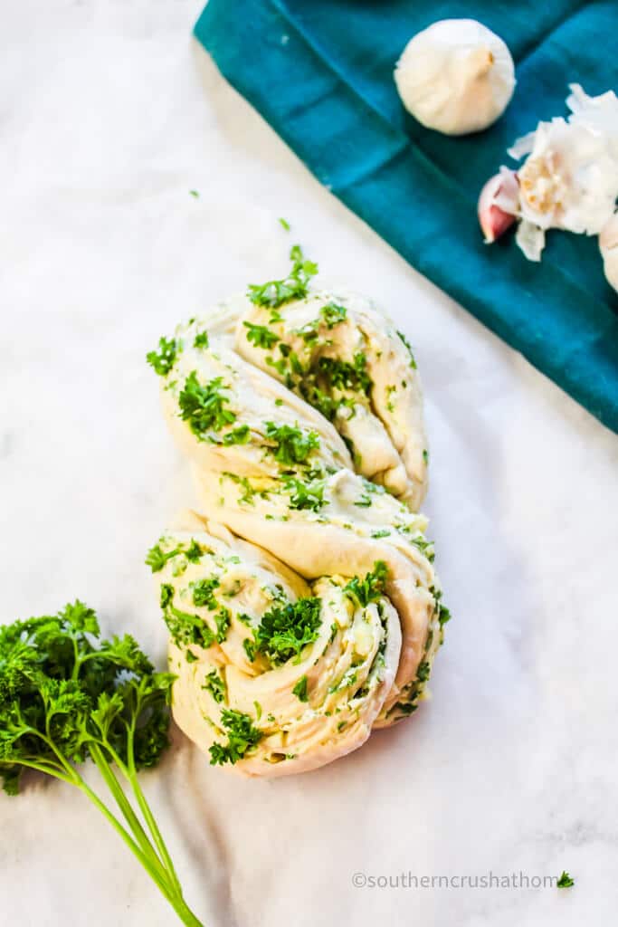 coiled garlic bread dough