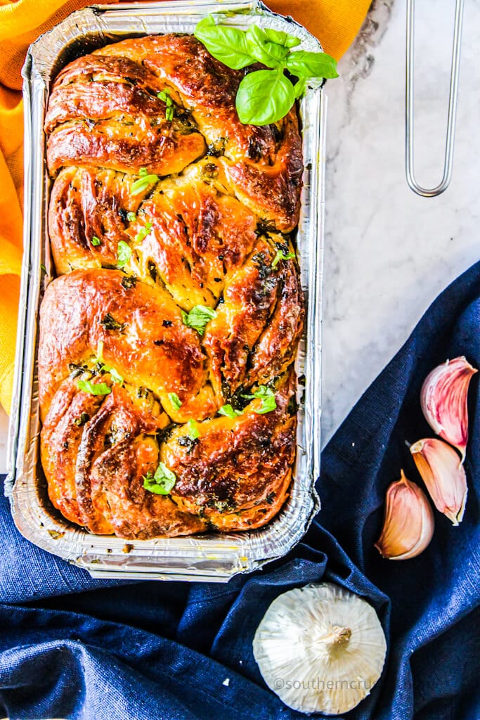 baked texas toast garlic bread in loaf pan