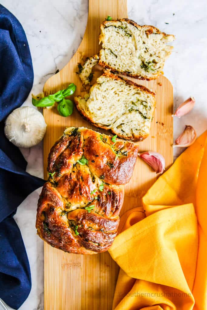 another view of sliced garlic bread