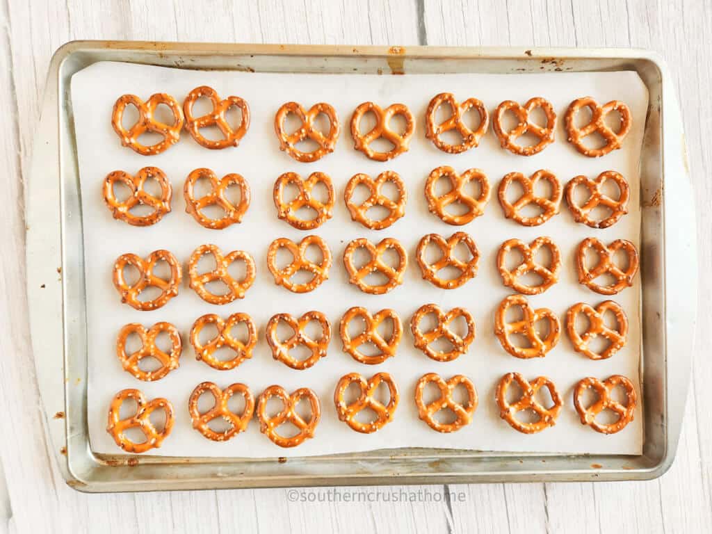 pretzels laid out on baking sheet