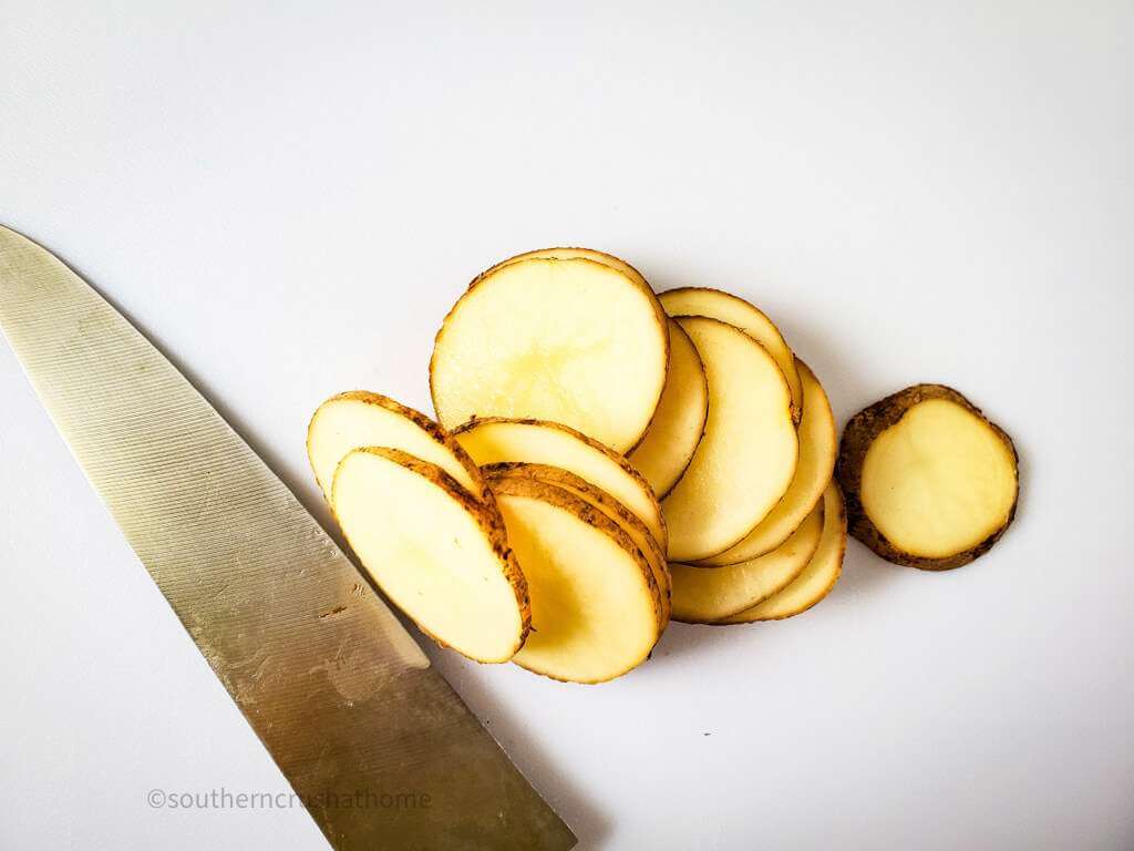sliced potatoes for Irish nachos