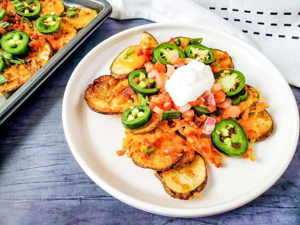 Irish Nachos on a white plate