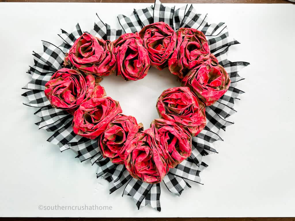 Paper Rose Valentine Wreath on white background