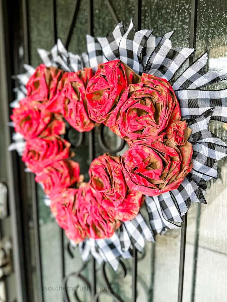 side view of Paper Rose Valentine Wreath